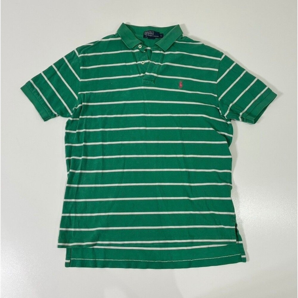 Polo by Ralph Lauren Men's Striped Polo Shirt Green White Short Sleeve L